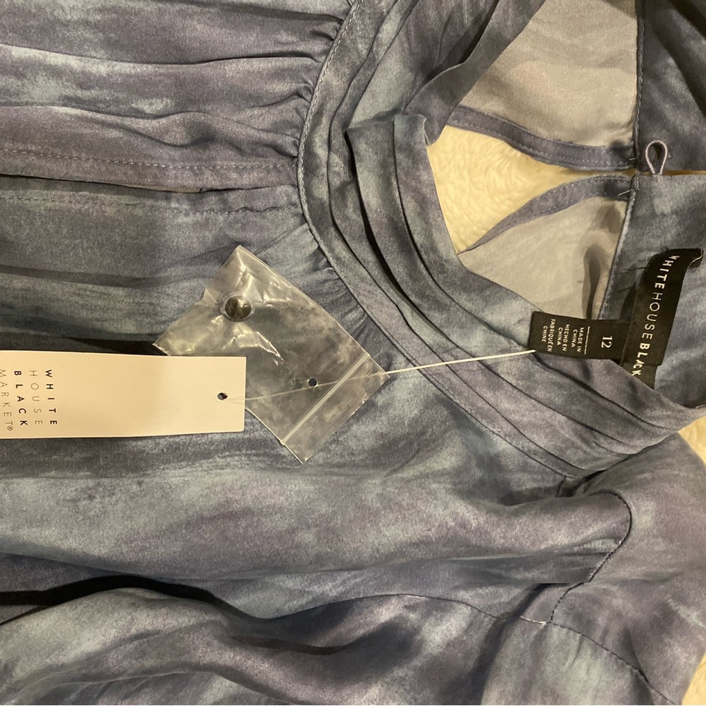 WHBM Elegant Blue Satin Mock Neck Women's Blouse size 12 - Picture 7 of 10